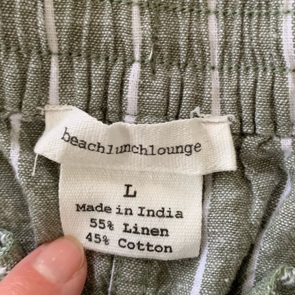 Beachlunchlounge Olive Green Striped Linen Cotton Drawstring Cropped Pant Sz L - Picture 5 of 9